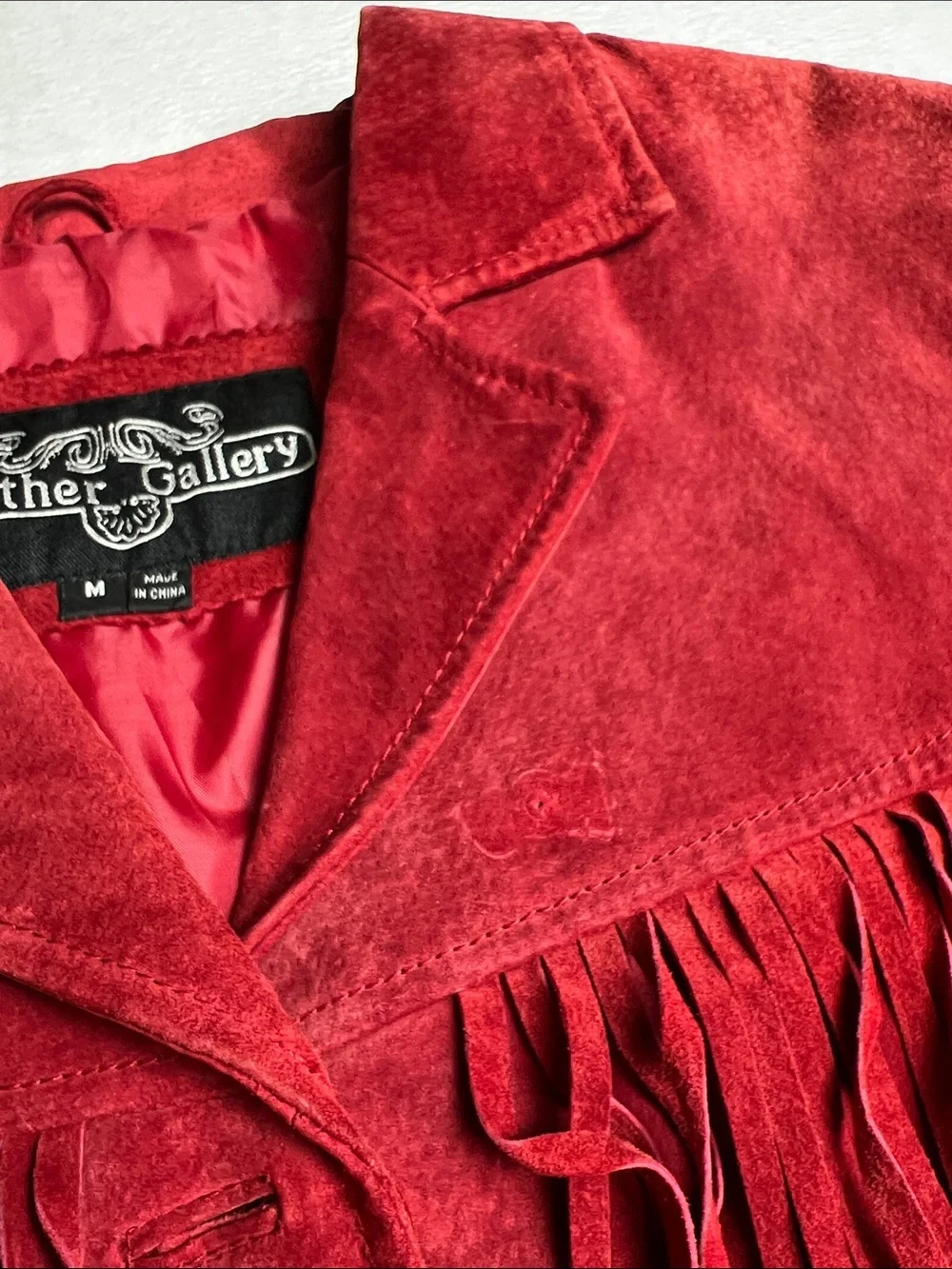Vintage Leather Gallery Red Suede Leather Fringe Jacket Western Boho Women’s Med - Picture 8 of 11